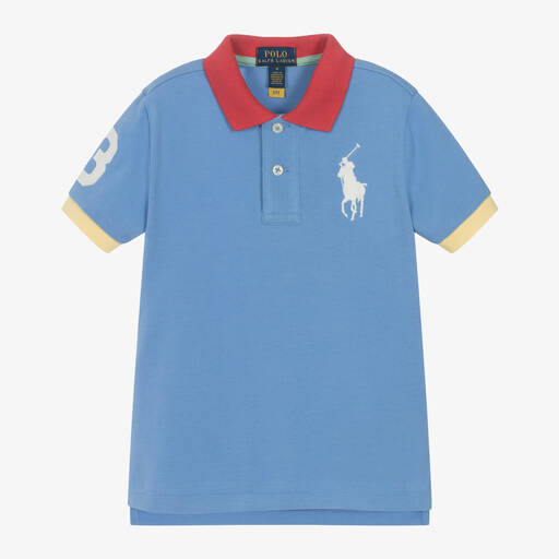 Ralph Lauren-Boys Blue Cotton Polo Shirt | Childrensalon