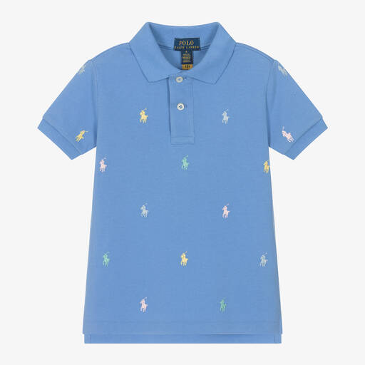 Ralph Lauren-Boys Blue Cotton Pony Logo Polo Shirt | Childrensalon