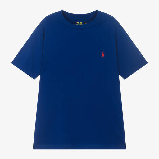Ralph Lauren-Boys Blue Cotton Pony Logo T-Shirt | Childrensalon