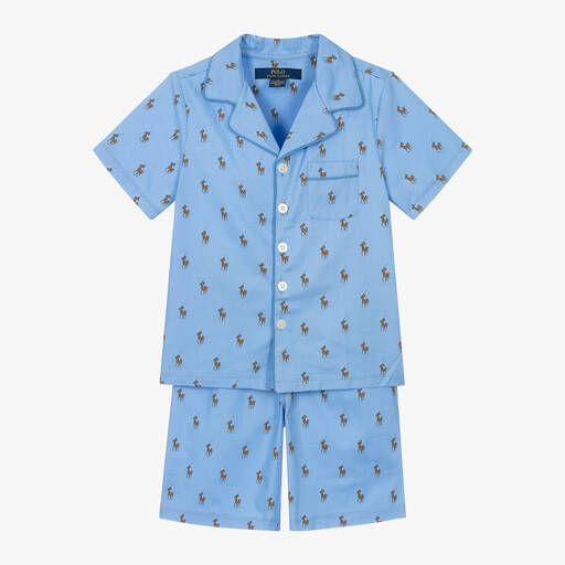 Ralph Lauren-Boys Blue Cotton Pony Short Pyjamas | Childrensalon