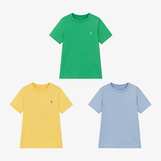 Ralph Lauren-Boys Blue Cotton T-Shirts (3 Pack) | Childrensalon