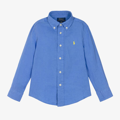 Ralph Lauren-Boys Blue Embroidered Linen Shirt | Childrensalon