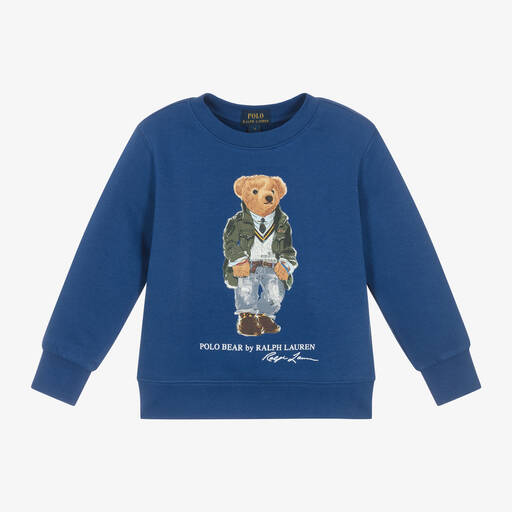 Ralph Lauren-Boys Blue Polo Bear Cotton Sweatshirt | Childrensalon