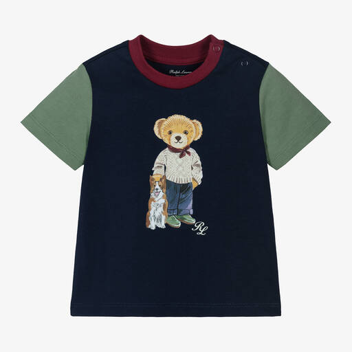Ralph Lauren-Boys Blue Polo Bear Cotton T-Shirt | Childrensalon