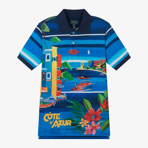 Ralph Lauren-Boys Blue Riviera Cotton Polo Shirt | Childrensalon