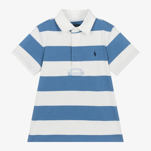 Ralph Lauren-Boys Blue Stripe Cotton Polo Shirt | Childrensalon