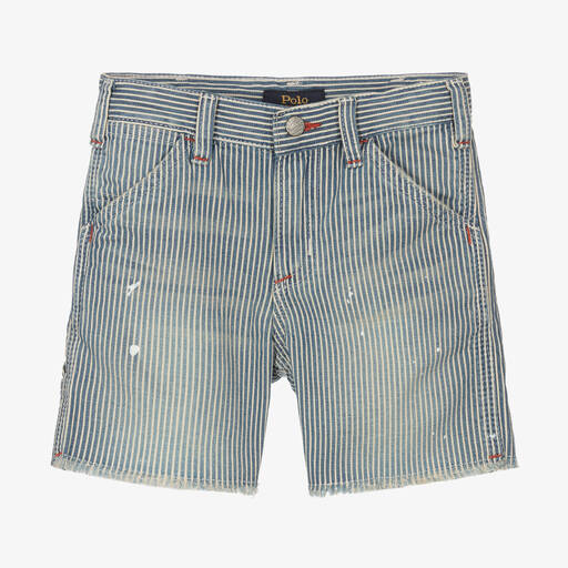 Ralph Lauren-Boys Blue Stripe Denim Shorts | Childrensalon