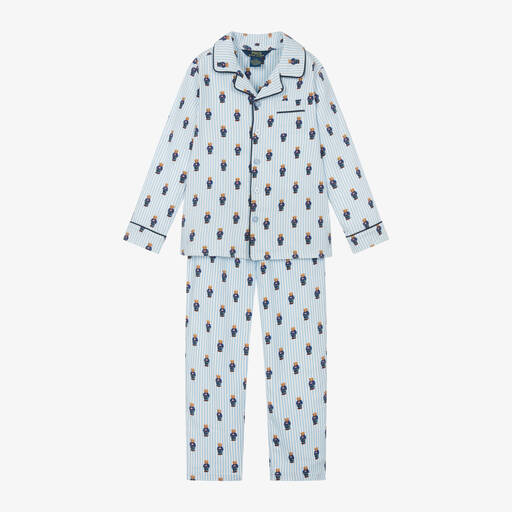 Ralph Lauren-Boys Blue Striped Cotton Pyjamas | Childrensalon