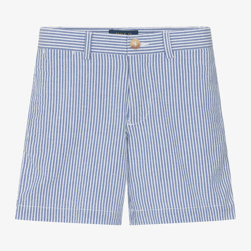 Ralph Lauren-Boys Blue Striped Cotton Shorts | Childrensalon