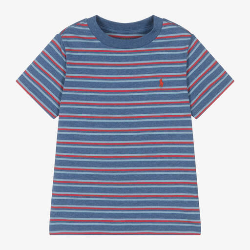 Ralph Lauren-Boys Blue Striped Cotton T-Shirt | Childrensalon