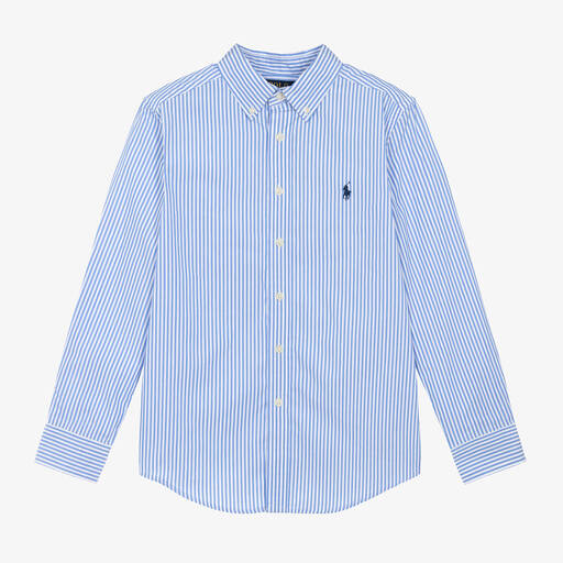 Ralph Lauren-Boys Blue & White Striped Cotton Shirt | Childrensalon