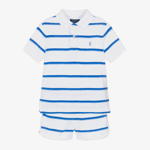 Ralph Lauren-Boys Blue & White Striped Cotton Shorts Set | Childrensalon