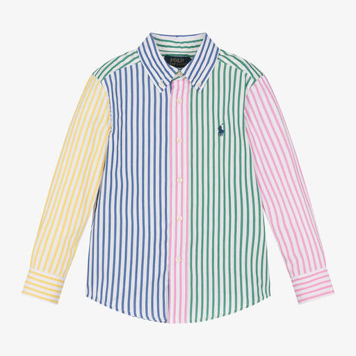 Ralph Lauren-Boys Colourblock Striped Cotton Shirt | Childrensalon