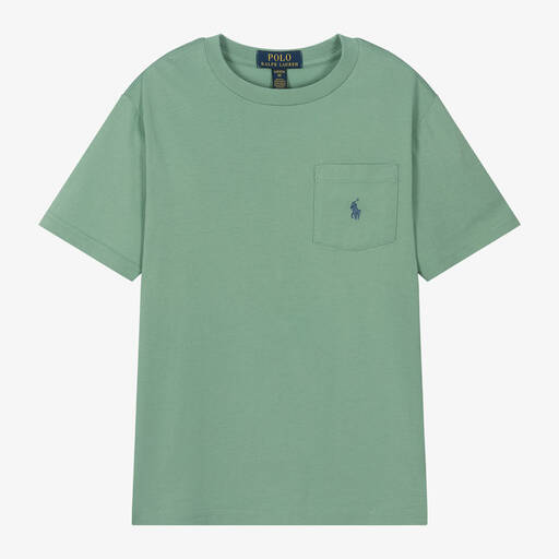 Ralph Lauren-Boys Green Cotton Pocket T-Shirt | Childrensalon