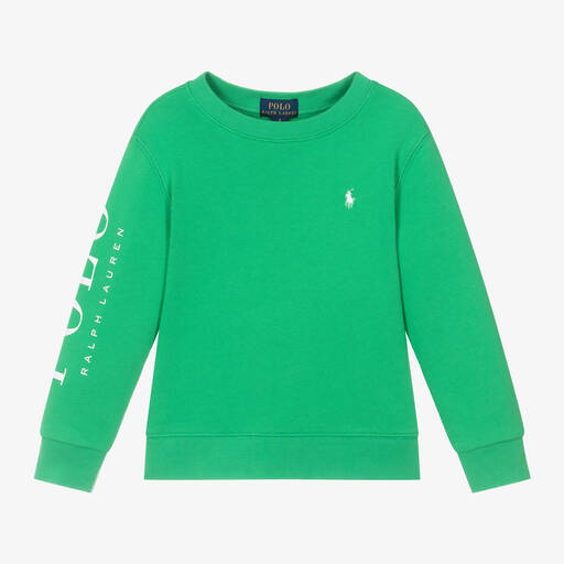 Ralph Lauren-Boys Green Cotton Polo Sweatshirt | Childrensalon