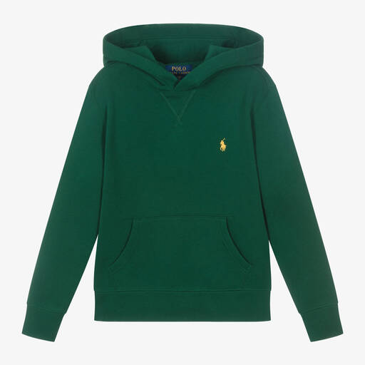 Ralph Lauren-Boys Green Cotton Pony Logo Hoodie | Childrensalon