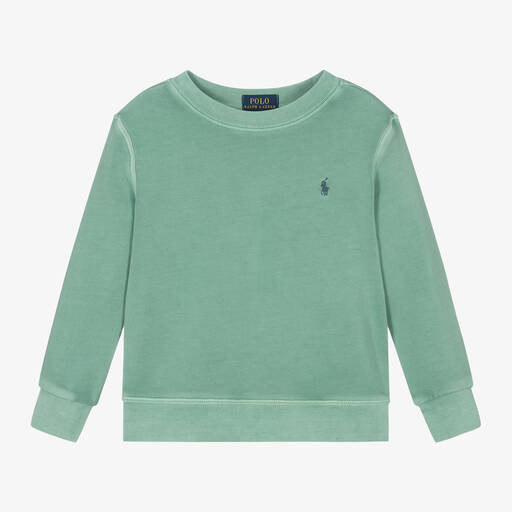 Ralph Lauren-Boys Green Cotton Washed Sweatshirt | Childrensalon