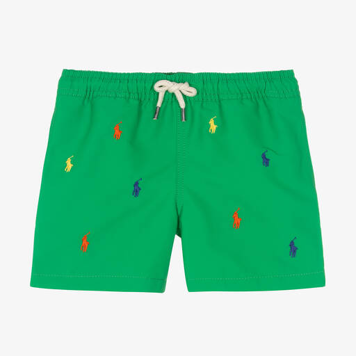 Ralph Lauren-Boys Green Polo Pony Swim Shorts | Childrensalon