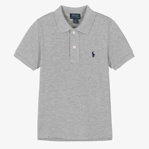 Ralph Lauren-Boys Grey Cotton Piqué Polo Shirt | Childrensalon