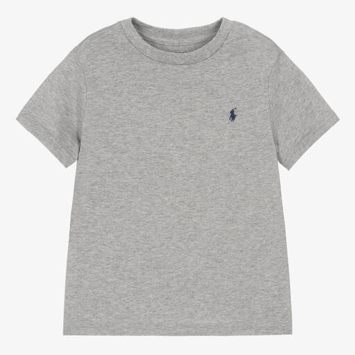 Polo Ralph Lauren-Boys Grey Cotton Pony Logo T-Shirt | Childrensalon