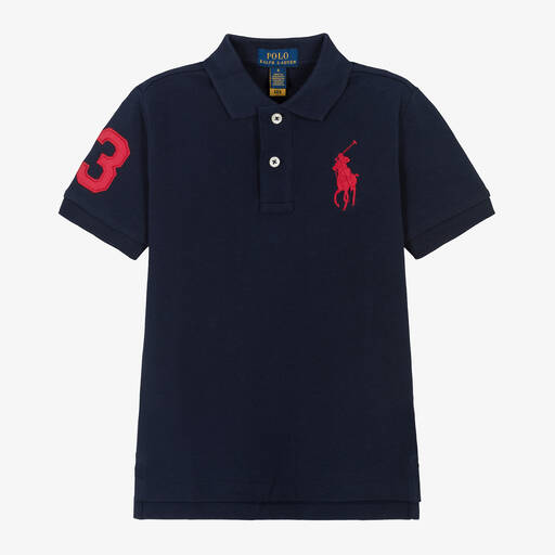 Ralph Lauren-Boys Navy Blue Big Pony Cotton Polo Shirt | Childrensalon