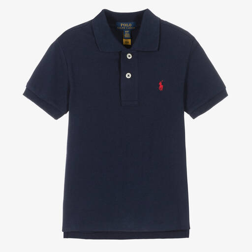 Ralph Lauren-Boys Navy Blue Cotton Piqué Polo Shirt | Childrensalon