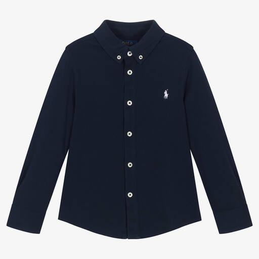 Ralph Lauren-Boys Navy Blue Cotton Piqué Shirt | Childrensalon