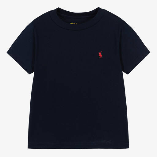 Ralph Lauren-Boys Navy Blue Cotton Pony Logo T-Shirt | Childrensalon