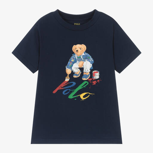 Ralph Lauren-Синяя хлопковая футболка с медвежонком | Childrensalon