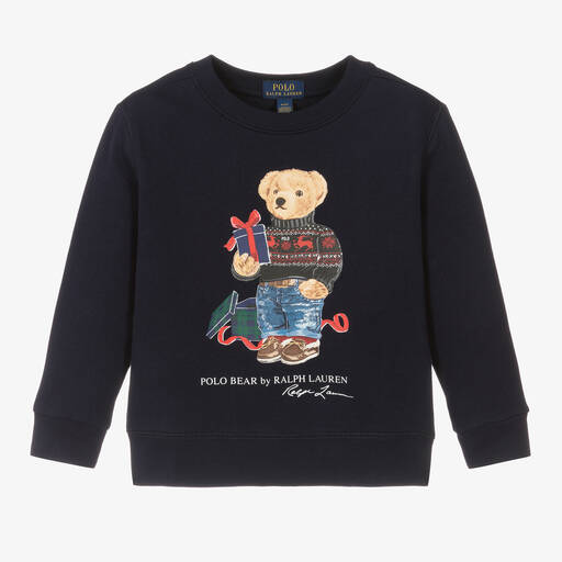 Ralph Lauren-Boys Navy Blue Polo Bear Sweatshirt | Childrensalon