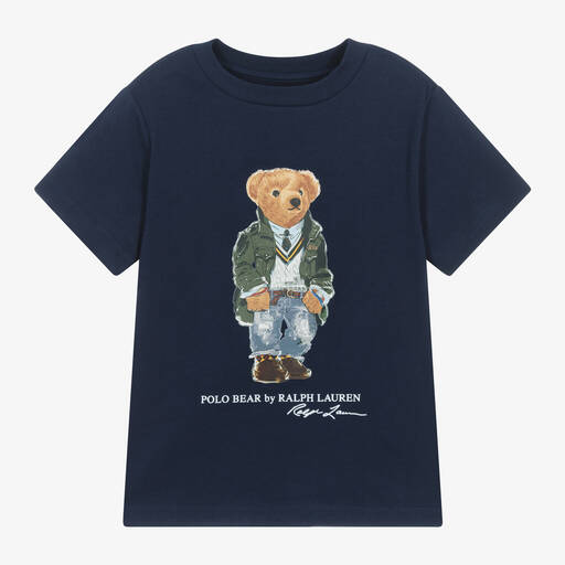 Ralph Lauren-Boys Navy Blue Polo Bear T-Shirt | Childrensalon