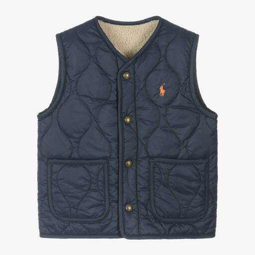 Ralph Lauren-Boys Navy Blue Reversible Puffer Gilet | Childrensalon