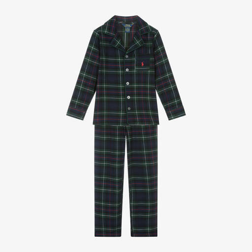 Ralph Lauren-Boys Navy Blue Tartan Cotton Pyjamas | Childrensalon