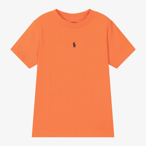 Ralph Lauren-Boys Orange Cotton Pony T-Shirt | Childrensalon