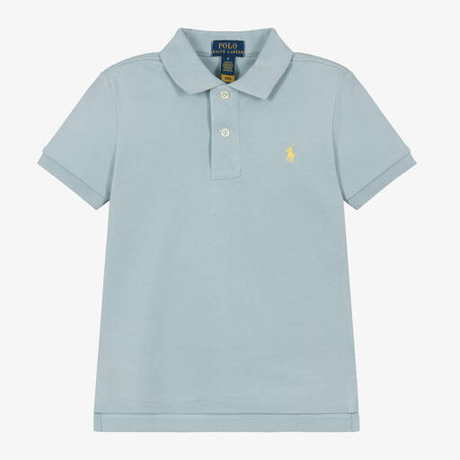 Ralph Lauren-Boys Pale Blue Piqué Polo Shirt | Childrensalon
