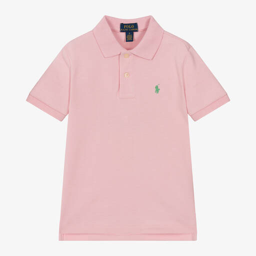Ralph Lauren-Boys Pink Cotton Polo Shirt | Childrensalon