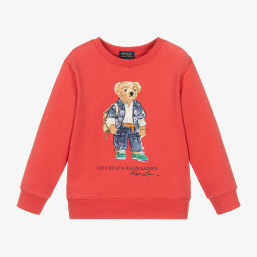 Ralph Lauren-Boys Red Polo Bear Sweatshirt | Childrensalon