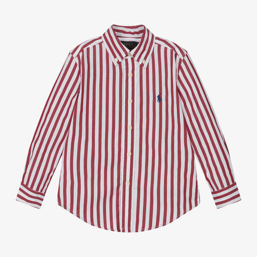 Ralph Lauren-Boys Red & White Stripe Cotton Shirt | Childrensalon