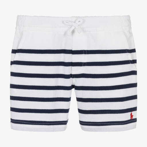 Ralph Lauren-Boys White & Blue Stripe Cotton Shorts | Childrensalon