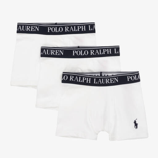 Ralph Lauren-Boys White Cotton Boxer Shorts (3 Pack) | Childrensalon