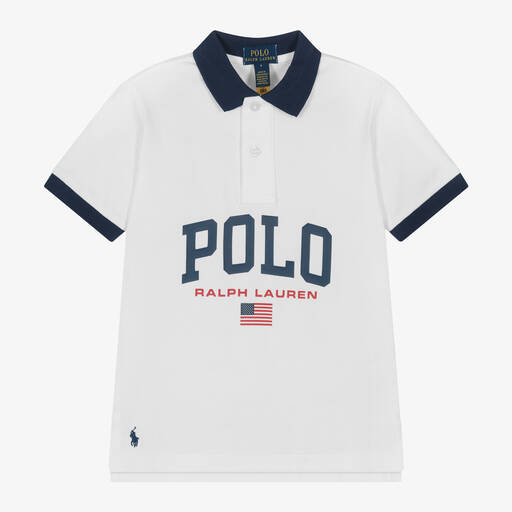 Ralph Lauren-Boys White Cotton Jersey Polo Shirt  | Childrensalon