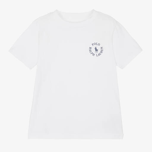 Ralph Lauren-Boys White Cotton Jersey T-Shirt | Childrensalon