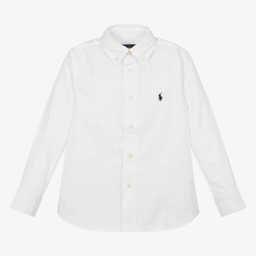 Polo Ralph Lauren-Chemise blanche en coton à logo garçon | Childrensalon