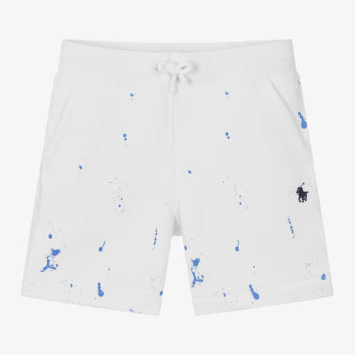 Ralph Lauren-Boys White Cotton Paint Splatter Shorts | Childrensalon