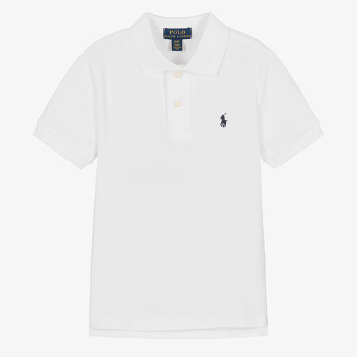 Ralph Lauren-Boys White Cotton Piqué Polo Shirt | Childrensalon
