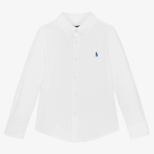 Ralph Lauren-قميص قطن بيكيه لون أبيض للأولاد | Childrensalon