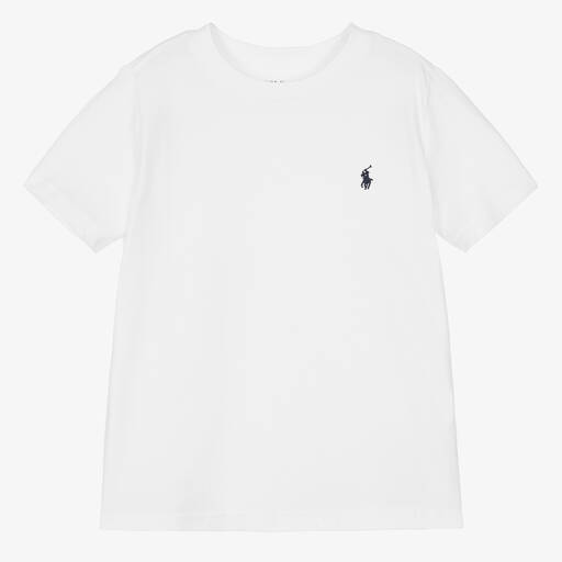 Ralph Lauren-Белая хлопковая футболка с пони для мальчиков | Childrensalon