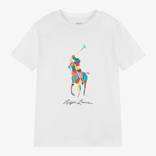 Ralph Lauren-Boys White Cotton Pony T-Shirt | Childrensalon