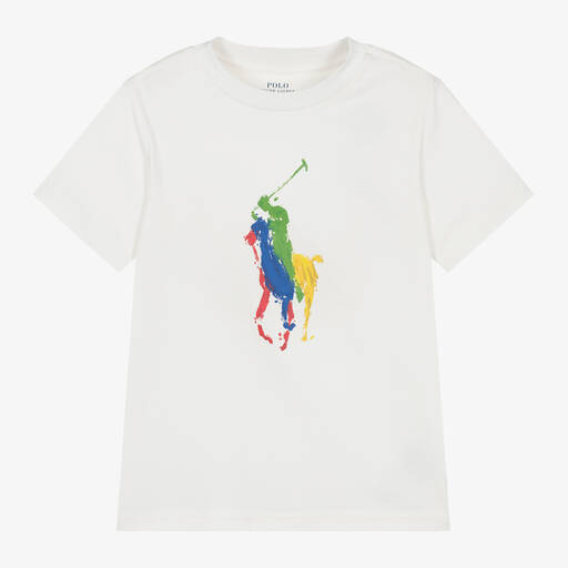 Ralph Lauren-Boys White Cotton T-Shirt | Childrensalon