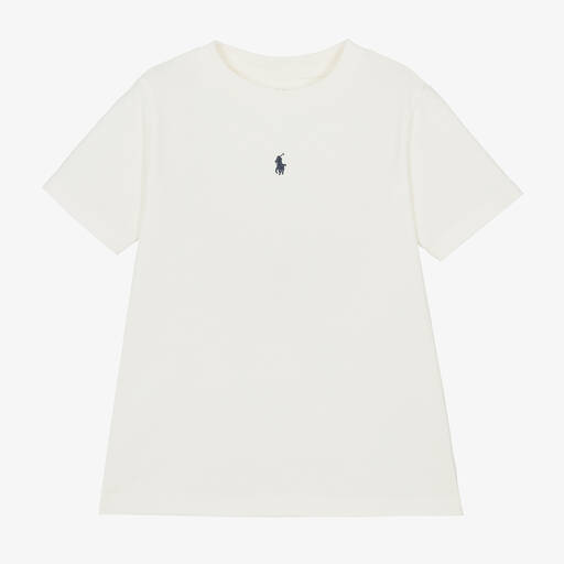 Ralph Lauren-Boys White Embroidered Cotton T-Shirt | Childrensalon